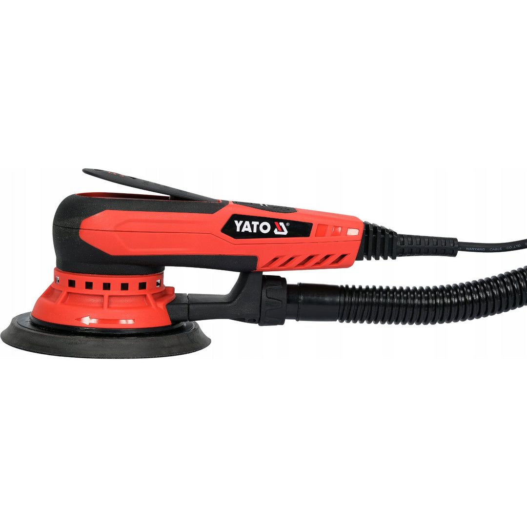 Lijadora excéntrica Yato, 150 mm, potencia de 350 W, velocidad de 4000-10 000 rpm, longitud del cable de 3 m, posibilidad de conectar un aspirador, YT-82206