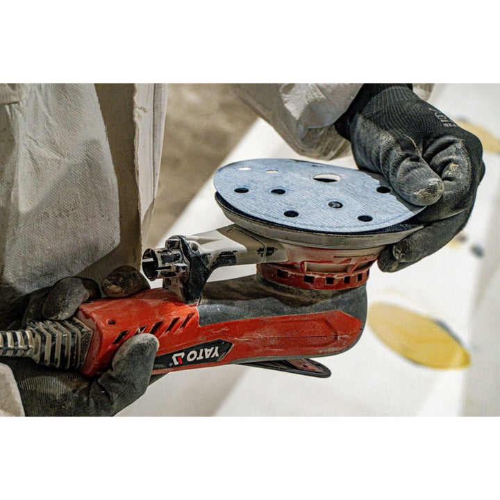 Lijadora excéntrica Yato, 150 mm, potencia de 350 W, velocidad de 4000-10 000 rpm, longitud del cable de 3 m, posibilidad de conectar un aspirador, YT-82206
