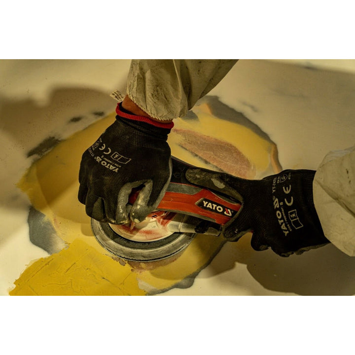 Lijadora excéntrica Yato, 150 mm, potencia de 350 W, velocidad de 4000-10 000 rpm, longitud del cable de 3 m, posibilidad de conectar un aspirador, YT-82206