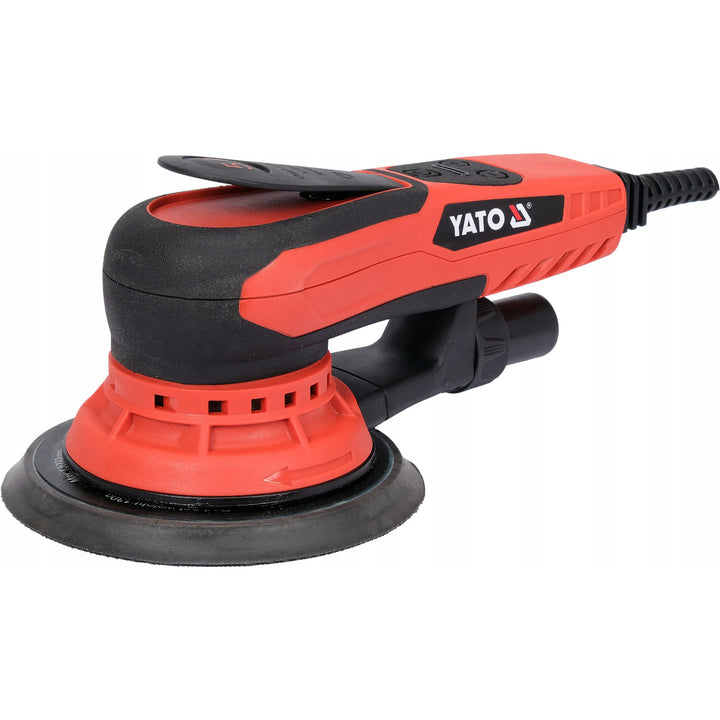 Lijadora excéntrica Yato, 150 mm, potencia de 350 W, velocidad de 4000-10 000 rpm, longitud del cable de 3 m, posibilidad de conectar un aspirador, YT-82206