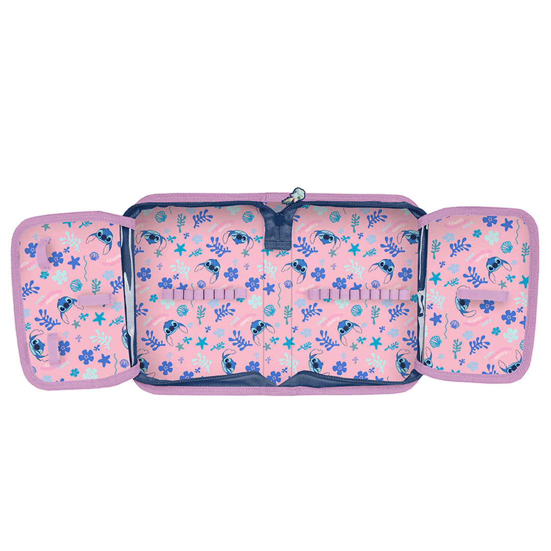Set escolar Stitch Paso, mochila con dos compartimentos, elementos reflectantes y espalda rígida, estuche sin material y con asas para los utensilios, bolsa para zapatos que se puede colgar a la espalda, DS26XX