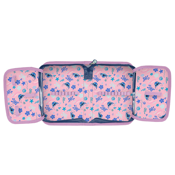 Set escolar Stitch Paso, mochila con dos compartimentos, elementos reflectantes y espalda rígida, estuche sin material y con asas para los utensilios, bolsa para zapatos que se puede colgar a la espalda, DS26XX