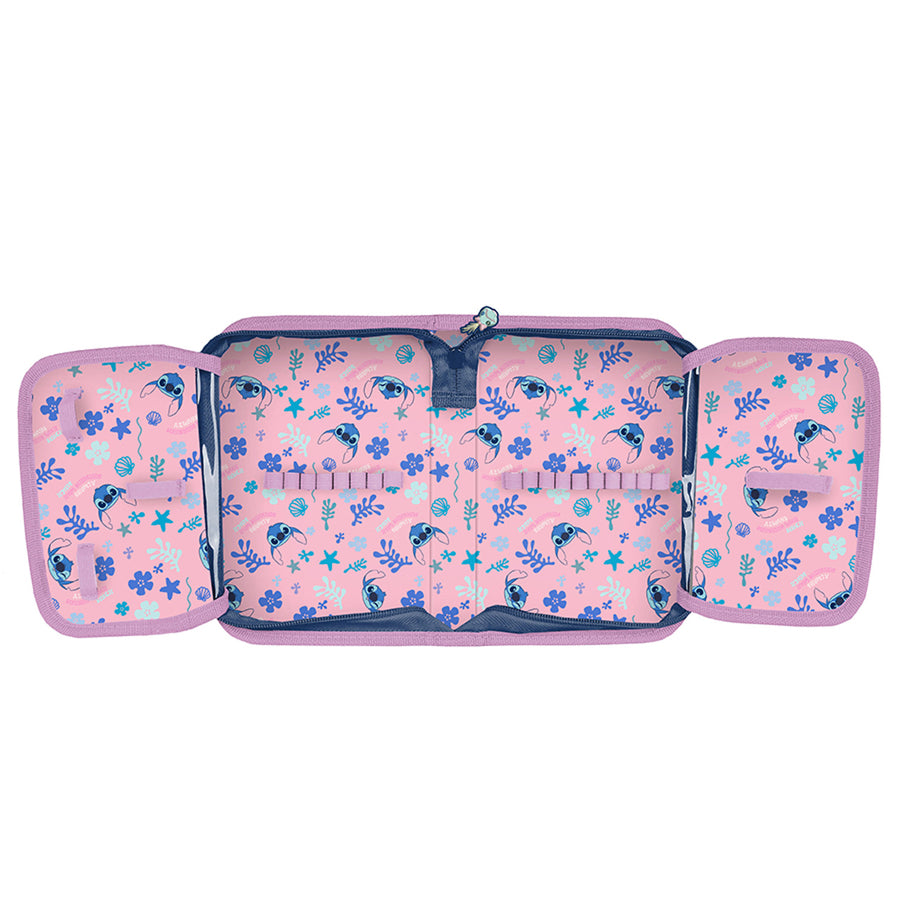 Set escolar Stitch Paso, mochila con dos compartimentos, elementos reflectantes y espalda rígida, estuche sin material y con asas para los utensilios, bolsa para zapatos que se puede colgar a la espalda, DS26XX