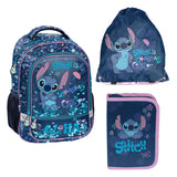 Set escolar Stitch Paso, mochila con dos compartimentos, elementos reflectantes y espalda rígida, estuche sin material y con asas para los utensilios, bolsa para zapatos que se puede colgar a la espalda, DS26XX