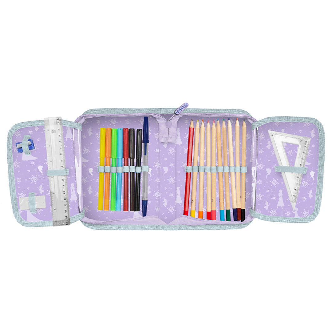 Set escolar Frozen Paso, mochila con dos compartimentos, tirantes ajustables y espalda rígida, estuche con accesorios y soportes para material escolar, bolsa para zapatos que se puede llevar a la espalda, DF26AA