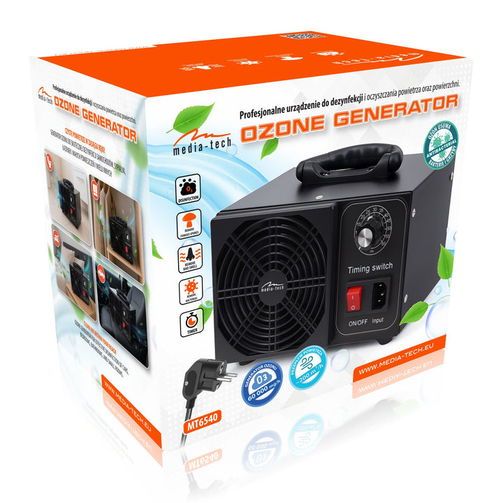 Generador de ozono profesional para la desinfección y purificación del aire, Mediatech, Emisión de ozono: 60 000 mg/h, temporizador, potencia: 140 W, carcasa metálica