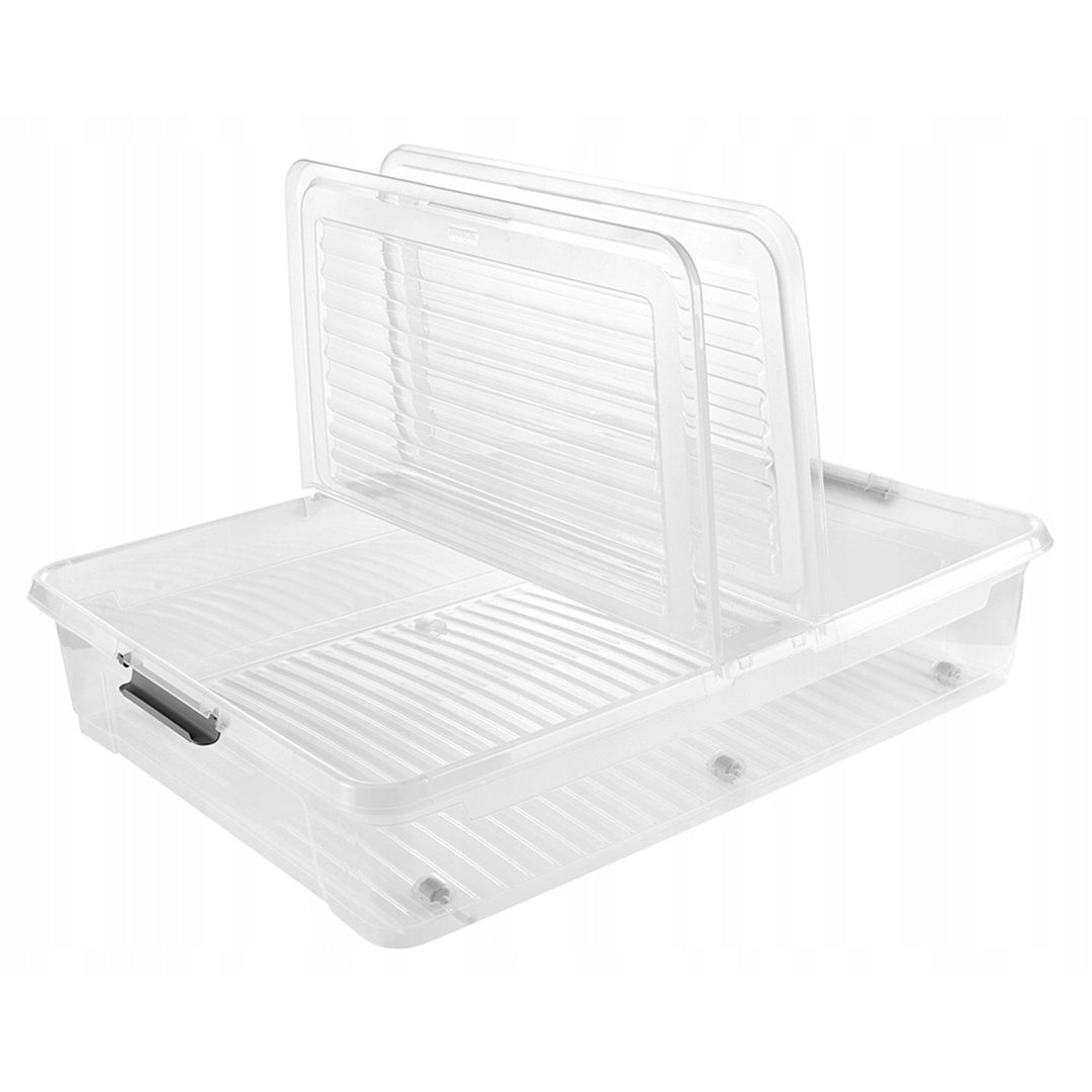 Contenedor con tapa Leo Keeeper, capacidad de 53 l, transparente, con ruedas, tapa con cierre de clips, 3 unidades