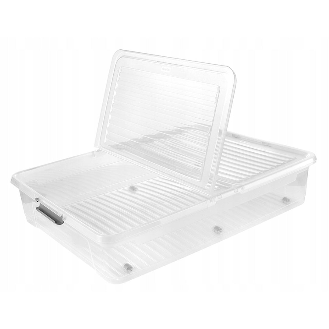 Contenedor con tapa Leo Keeeper, capacidad de 53 l, transparente, con ruedas, tapa con cierre de clips, 3 unidades
