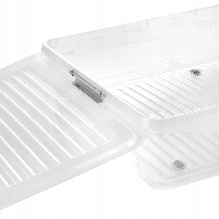 Contenedor con tapa Leo Keeeper, capacidad de 53 l, transparente, con ruedas, tapa con cierre de clips, 3 unidades