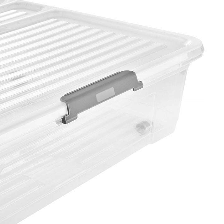 Contenedor con tapa Leo Keeeper, capacidad de 53 l, transparente, con ruedas, tapa con cierre de clips, 3 unidades