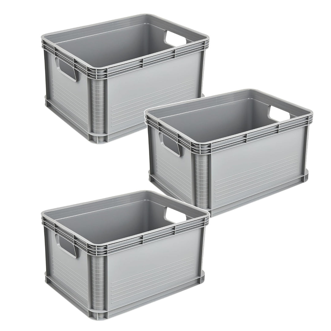 Caja de transporte Robert Keeeper, capacidad de 20 l, gris, apta para el contacto con alimentos, ligera y resistente, capacidad de carga de hasta 30 kg, 3 unidades