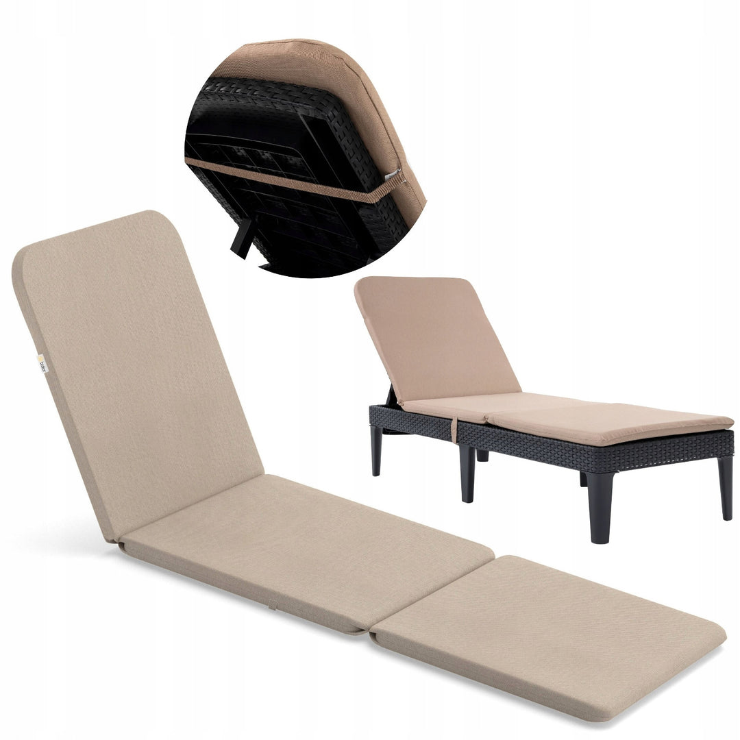 Cojín para tumbona Jaipur, color beige, tejido S-550 melange, tamaño 190 x 60 cm, dos sistemas de fijación, impermeable, lavable en su totalidad, melange S-21, 3 unidades