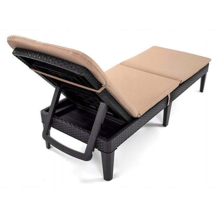 Cojín para tumbona Jaipur, color beige, tejido S-550 melange, tamaño 190 x 60 cm, dos sistemas de fijación, impermeable, lavable en su totalidad, melange S-21, 3 unidades