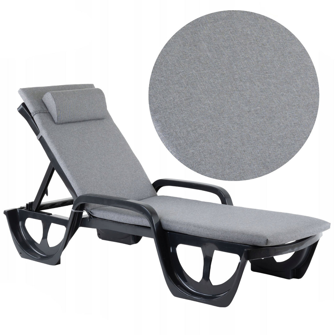 Cojín para tumbona Madera, color gris, tejido S-550 melange, tamaño 190 x 55 cm, sujeción con cinta elástica, impermeable, melange S-23, 2 unidades