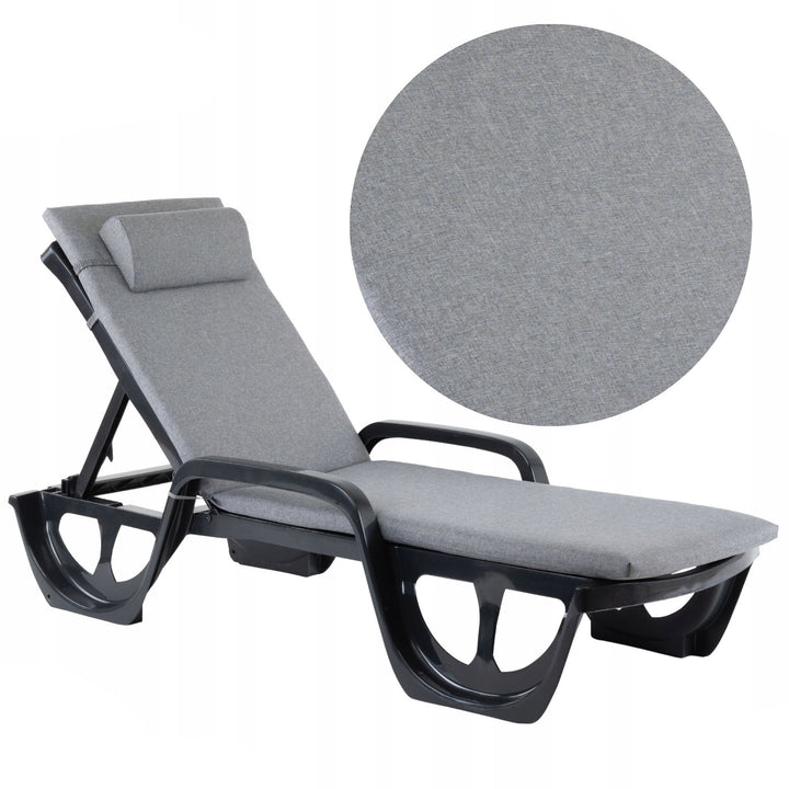 Cojín para tumbona Madera, color gris, tejido S-550 melange, tamaño 190 x 55 cm, sujeción con cinta elástica, impermeable, melange S-23, 2 unidades