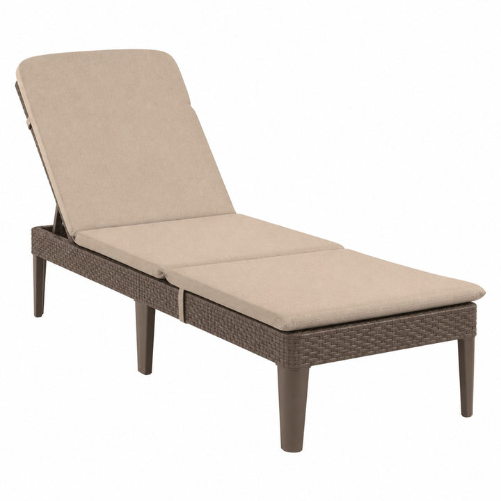 Tumbona de jardín ajustable Jaipur Sun Lounger, color marrón + cojín para tumbona Jaipur, color beige, tejido S-550 Melange, tamaño 190 x 60 cm