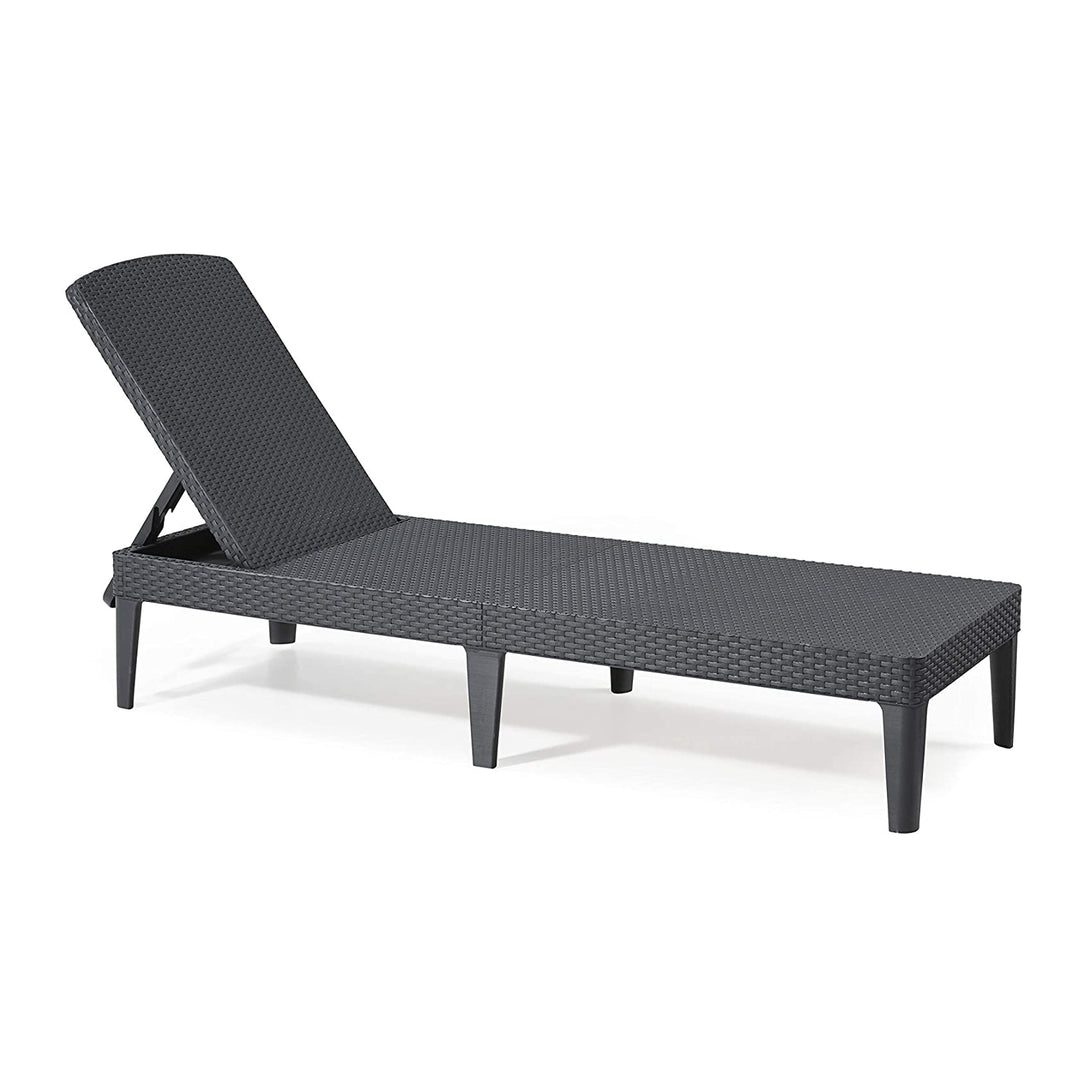 Tumbona de jardín ajustable Jaipur Sun Lounger, color grafito + cojín para tumbona Jaipur, color beige, tejido S-550 Melange, tamaño 190 x 60 cm