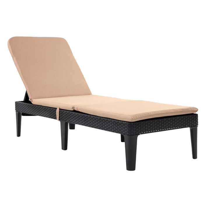 Tumbona de jardín ajustable Jaipur Sun Lounger, color grafito + cojín para tumbona Jaipur, color beige, tejido S-550 Melange, tamaño 190 x 60 cm