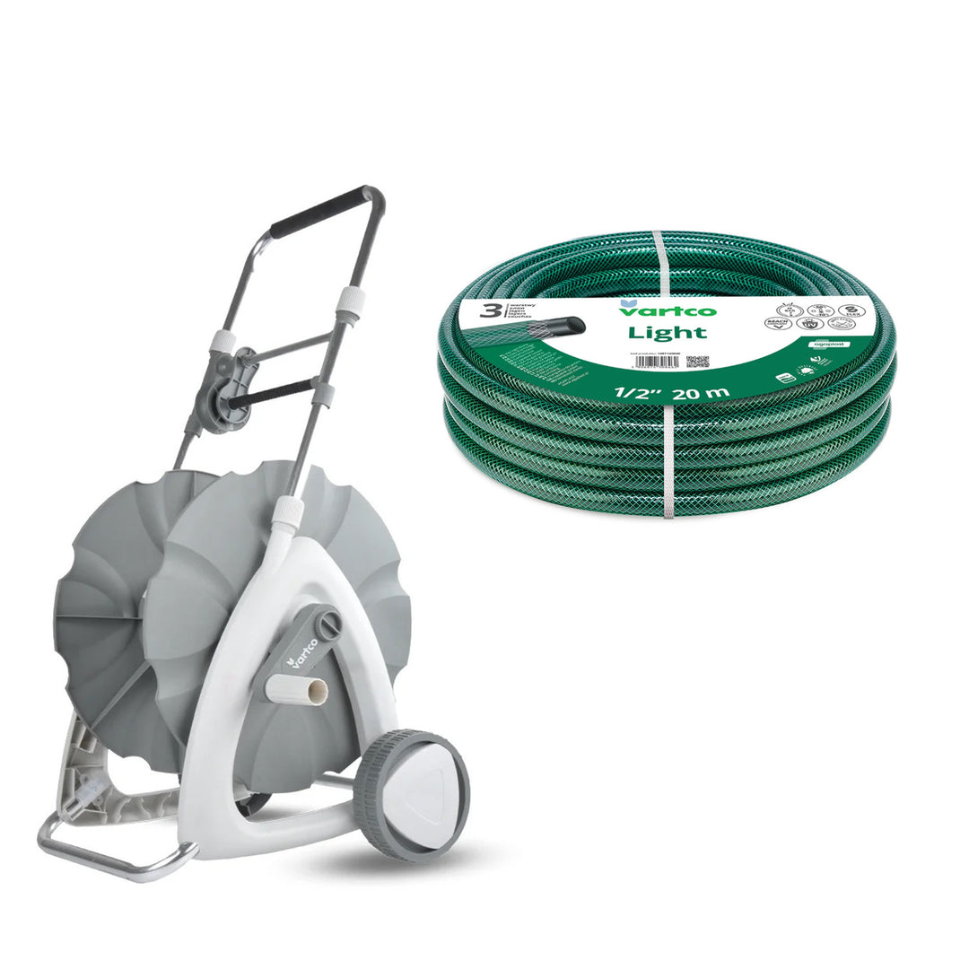 Carrito para manguera de jardín + manguera de jardín Vartco Light de 1/2" y 20 m de Agaplast