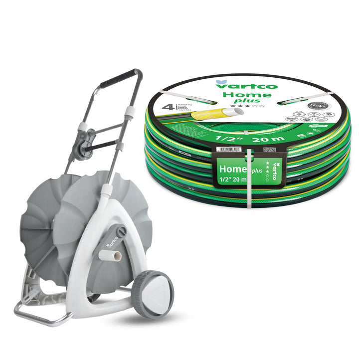 Carrito para manguera de jardín de 1/2" y 45 m + Manguera de jardín Vartco Home Plus de 1/2" y 20 m de Agaplast