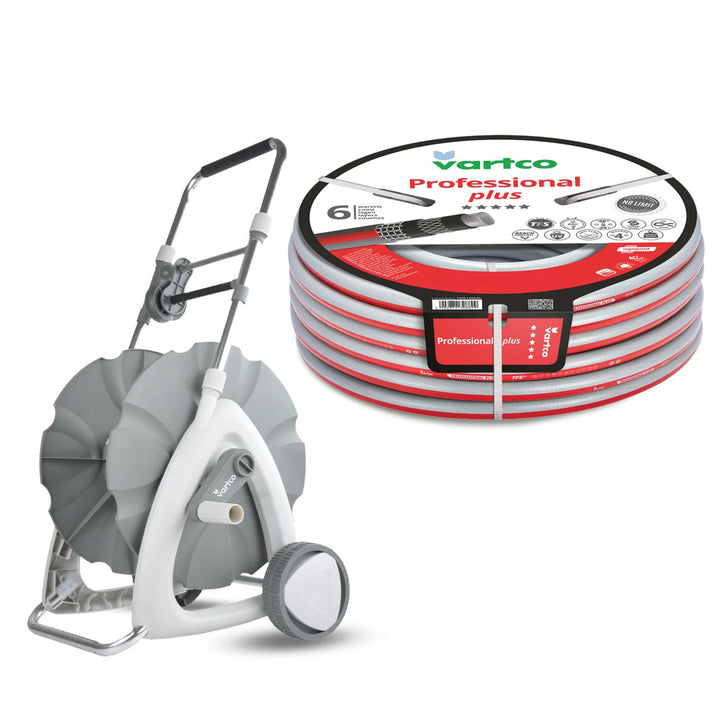Carrito para manguera de jardín de 1/2" y 45 m + Manguera de jardín Vartco Professional Plus de 1/2" y 30 m de Agaplast