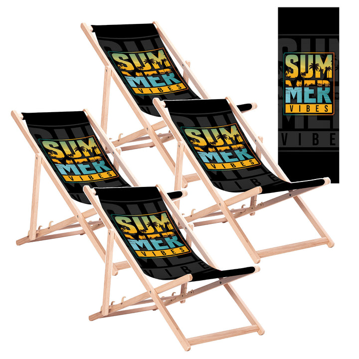 Tumbona clásica de haya GreenBlue GB183 con estampado «Summer Vibes», 4 unidades
