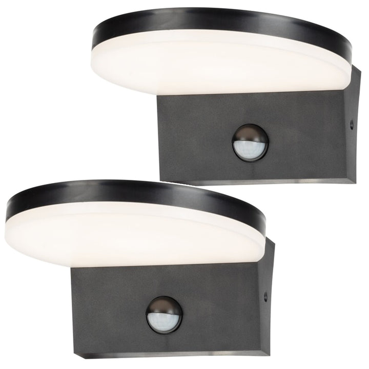 Aplique exterior Rabalux, sensor de movimiento, 9 W, negro, Batida, 2 unidades