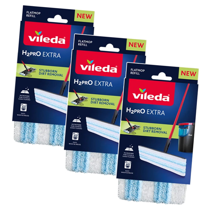 Recambio para la mopa plana Vileda H2prO, de microfibra, apto para lavadora, 175786, 3 unidades