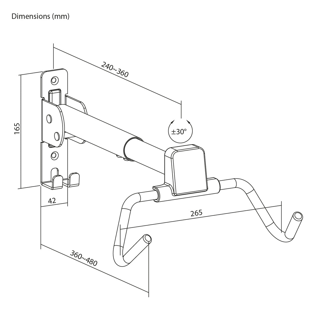 Soporte de bicicleta / colgador de pared Maclean, horizontal, acero, carga máxima de 30 kg, ángulo ajustable, MC-172, 3 unidades