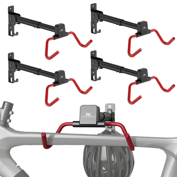 Soporte/colgador de pared para bicicletas Maclean, horizontal, acero, carga máxima de 30 kg, ángulo ajustable, MC-172, 4 unidades