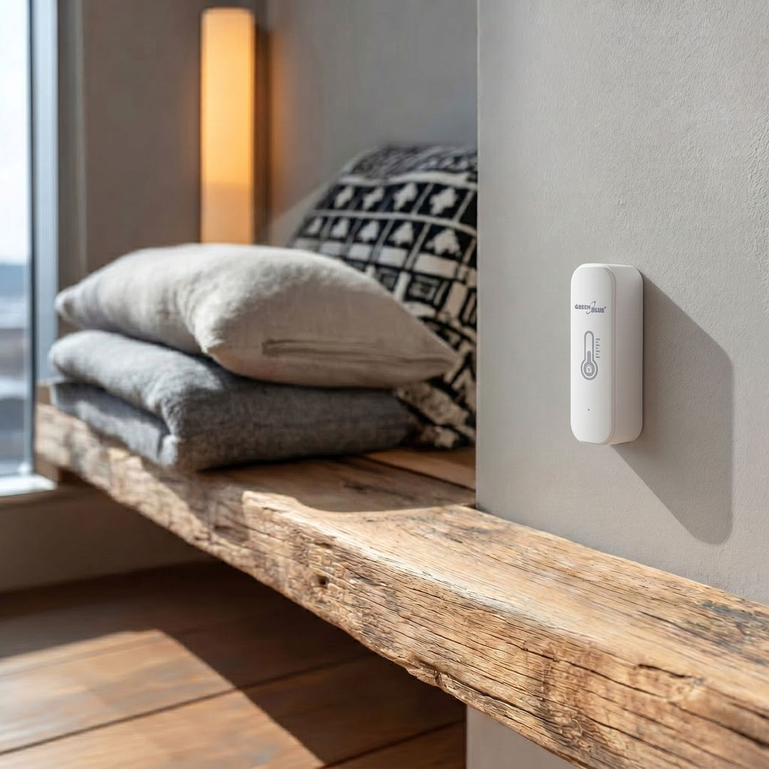 Sensor de temperatura y humedad WiFi GreenBlue, Android/iOS/Alexa/Google Home, 3,0 V CC, LR03x2, GB737 + 2 pilas R-03 LR03 AAA alcalinas Varta Industrial 4003