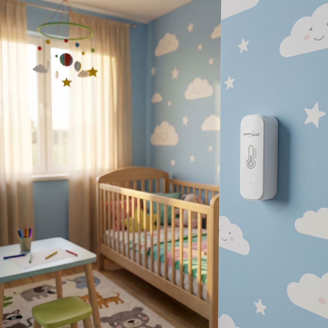 Sensor de temperatura y humedad WiFi GreenBlue, Android/iOS/Alexa/Google Home, 3,0 V CC, LR03x2, GB737 + 2 pilas R-03 LR03 AAA alcalinas Varta Industrial 4003