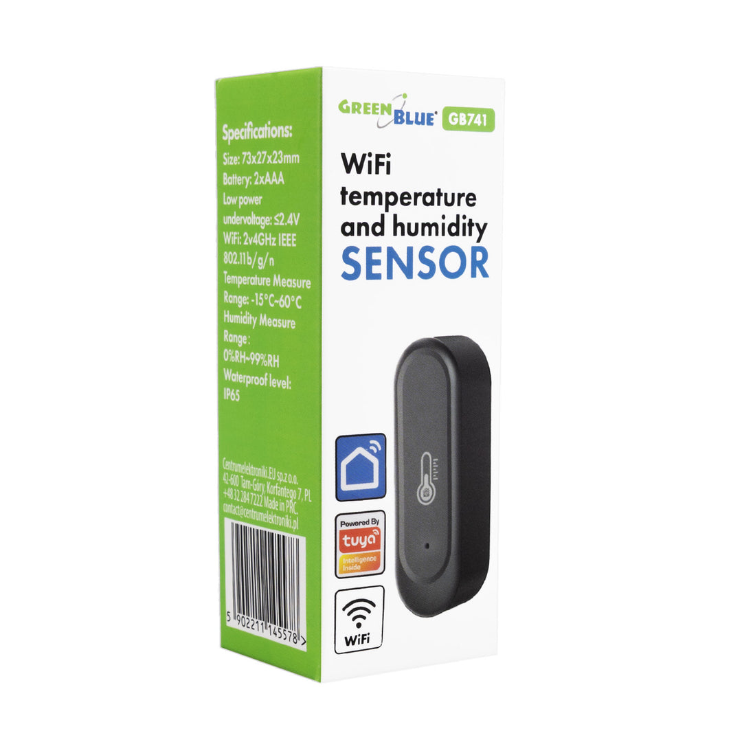 Sensor externo de temperatura y humedad WiFi GreenBlue, Android/iOS, 3,0 V CC, LR03x2, IP65, GB741, 2 unidades + 4 pilas alcalinas AAA Varta Industrial 4003