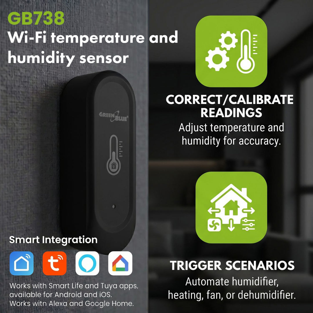 Sensor externo de temperatura y humedad WiFi GreenBlue, Android/iOS, 3,0 V CC, LR03x2, IP65, GB741, 2 unidades + 4 pilas alcalinas AAA Varta Industrial 4003
