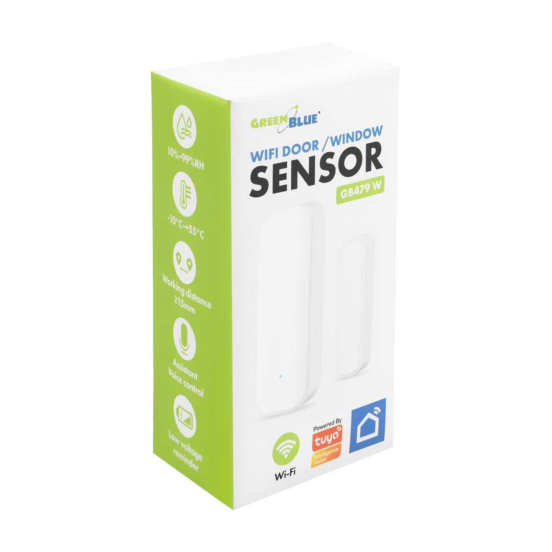 Contactor inalámbrico / sensor de apertura WiFi GreenBlue, Android/iOS, para puertas / ventanas, 3,0 V CC, LR03x2, GB479 W + 2 pilas R-03 LR03 AAA alcalinas Varta Industrial 4003