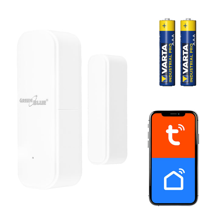 Contactor inalámbrico / sensor de apertura WiFi GreenBlue, Android/iOS, para puertas / ventanas, 3,0 V CC, LR03x2, GB479 W + 2 pilas R-03 LR03 AAA alcalinas Varta Industrial 4003