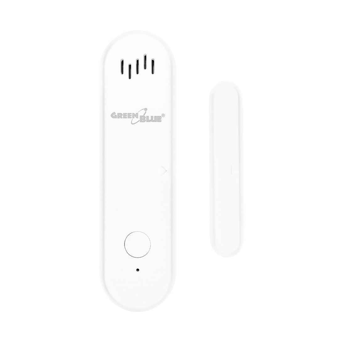 Contactor inalámbrico / sensor de apertura WiFi GreenBlue, Android/iOS, para puertas / ventanas, 3,0 V CC, LR03x2, con alarma, GB478, 2 unidades + 4 pilas alcalinas AAA Varta Industrial 4003