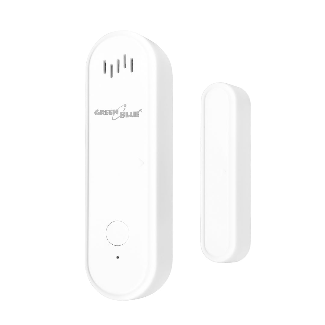 Contactor inalámbrico / sensor de apertura WiFi GreenBlue, Android/iOS, para puertas / ventanas, 3,0 V CC, LR03x2, con alarma, GB478, 2 unidades + 4 pilas alcalinas AAA Varta Industrial 4003