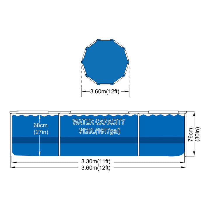 Piscina circular con estructura AVENLI de 366 x 76, conjunto con una capacidad de 6125 l