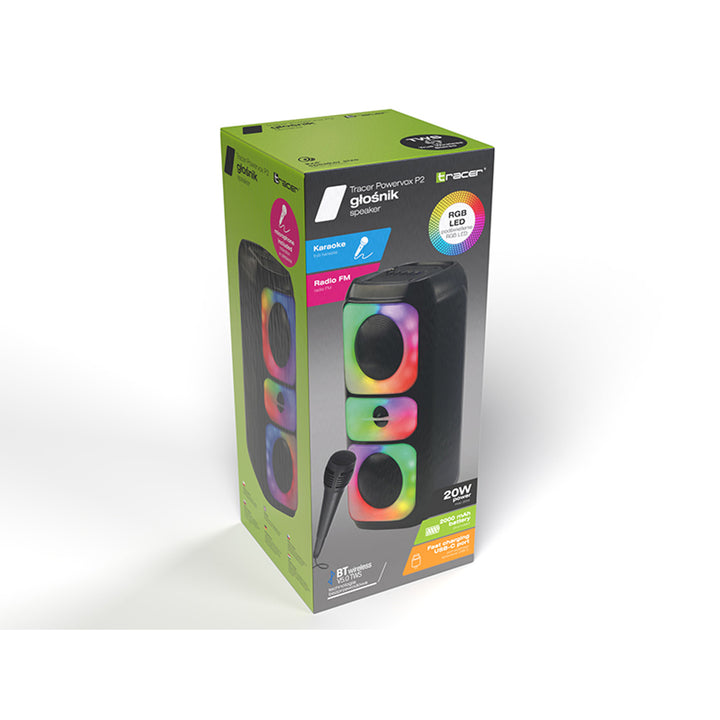 Altavoz inalámbrico Tracer, Bluetooth 5.0, potencia RMS de 20 W, modo karaoke, micrófono, Powervox P2 TWS