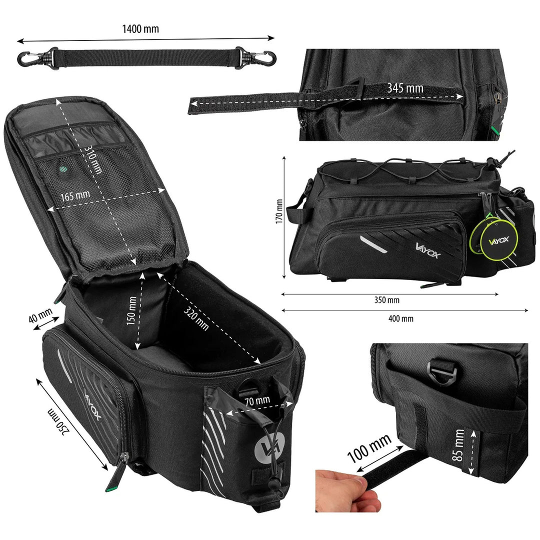 Bolsa, alforja de bicicleta para el portaequipajes trasero, capacidad de 12 l, impermeable, Vayox