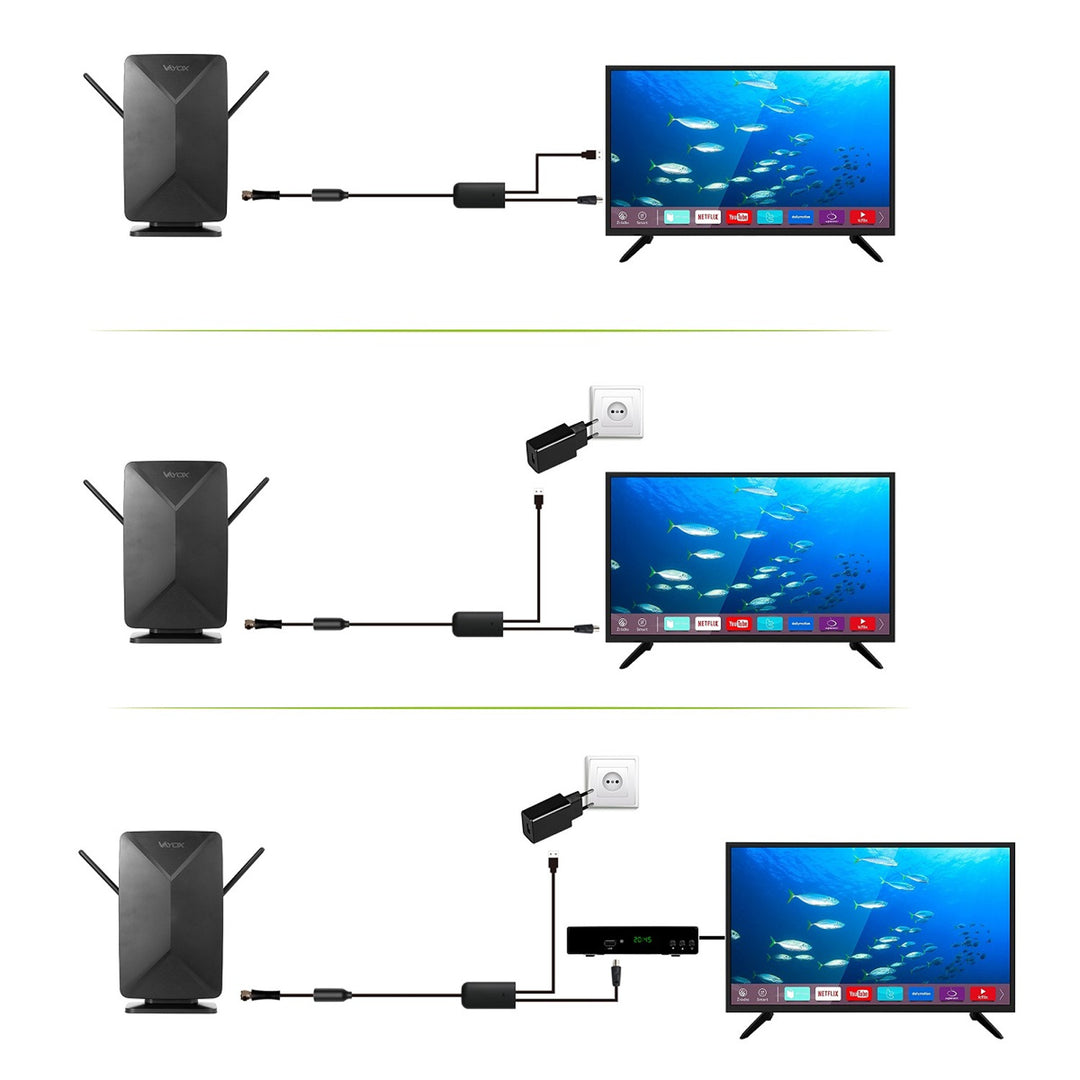 Antena activa, de interior, de exterior, DVB-T2, televisión terrestre 4K, Vayox