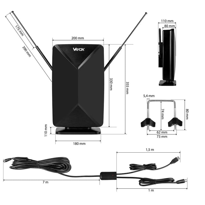 Antena activa, de interior, de exterior, DVB-T2, televisión terrestre 4K, Vayox