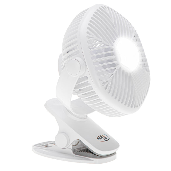 Ventilador a batería de 5"/12,7 cm con clip - USB / LED, AD 7335, Adler