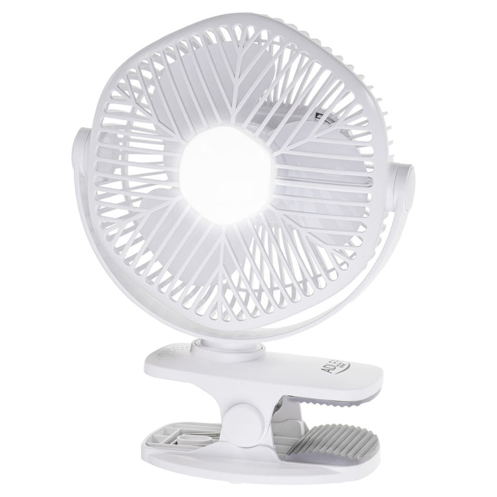 Ventilador a batería de 5"/12,7 cm con clip - USB / LED, AD 7335, Adler