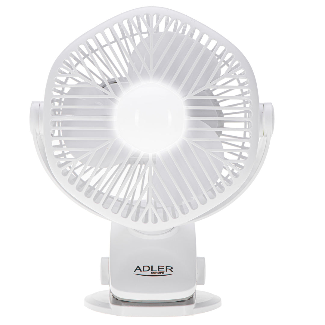 Ventilador a batería de 5"/12,7 cm con clip - USB / LED, AD 7335, Adler