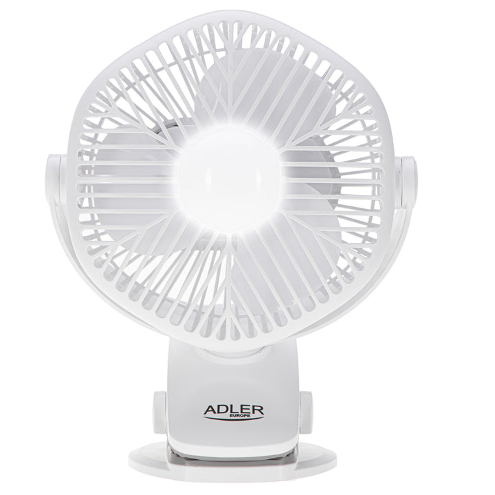 Ventilador a batería de 5"/12,7 cm con clip - USB / LED, AD 7335, Adler