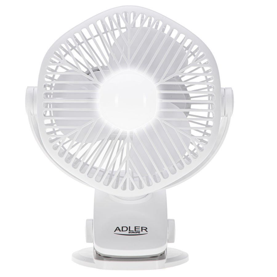 Ventilador a batería de 5"/12,7 cm con clip - USB / LED, AD 7335, Adler