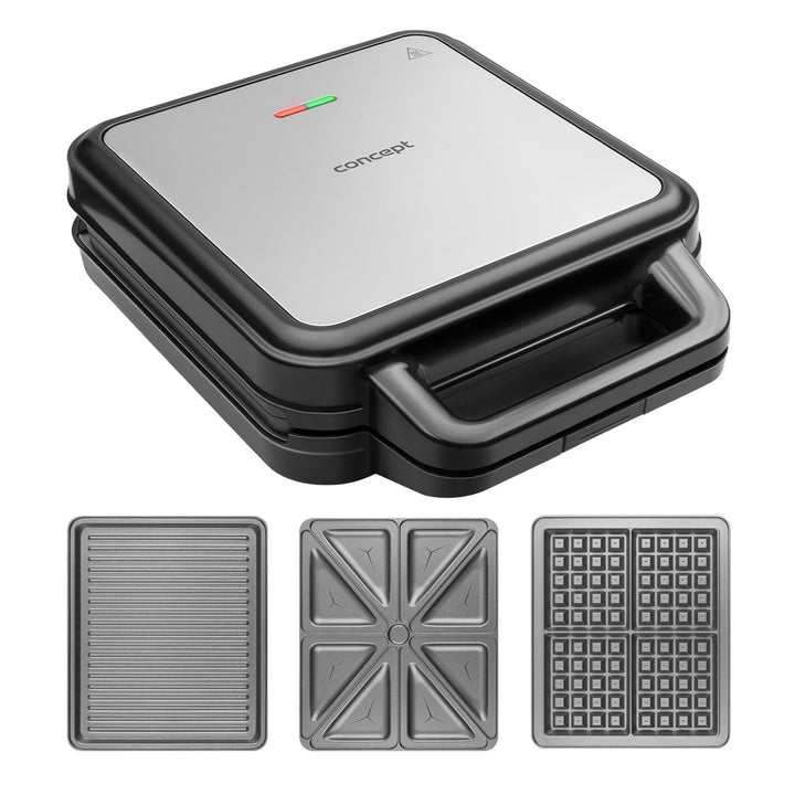 Tostadora de sándwiches Concept, tres placas intercambiables, potencia de 1200 W, superficie antiadherente, indicador luminoso, SV3080