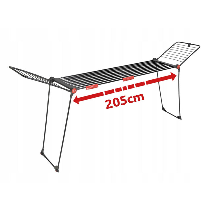 Tendedero Vileda Infinity Flex Ultimate, color negro, hasta 30 m de superficie de secado, extensible, estructura elevada, ganchos para la ropa, ruedas integradas, 179620